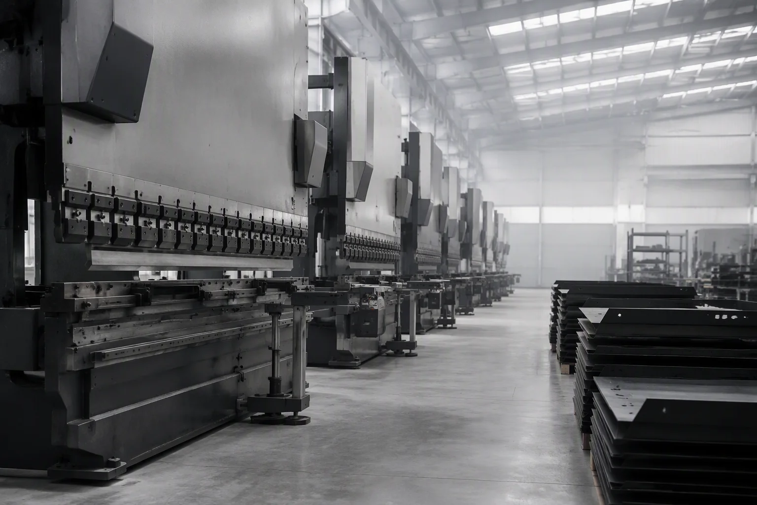 Wide view of the sheet metal works with laser cutting, bending and coating bays