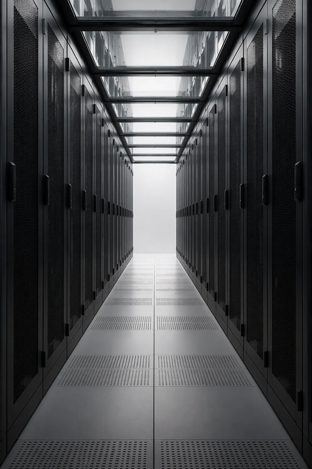 RackForge AI rack aisle with cold aisle containment