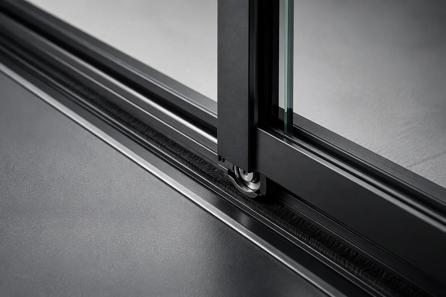 Glass cold-aisle containment end doors with a blue LED strip, seen from inside the aisle